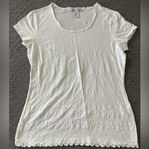 Jillian Jones White Eyelet Short Sleeve Top Lace Scallop Hem Cotton Medium
